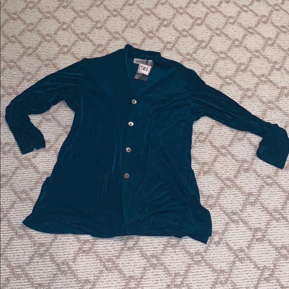 Chico’s deep peacock turquoise tunic shirt